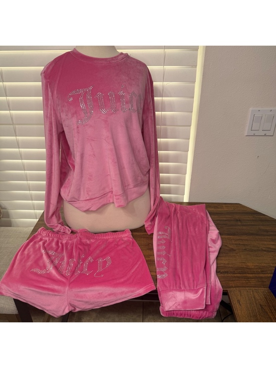 Juicy Couture Pants - Juicy Couture Pink Velour 3-Piece Tracksuit Set Juniors Medium